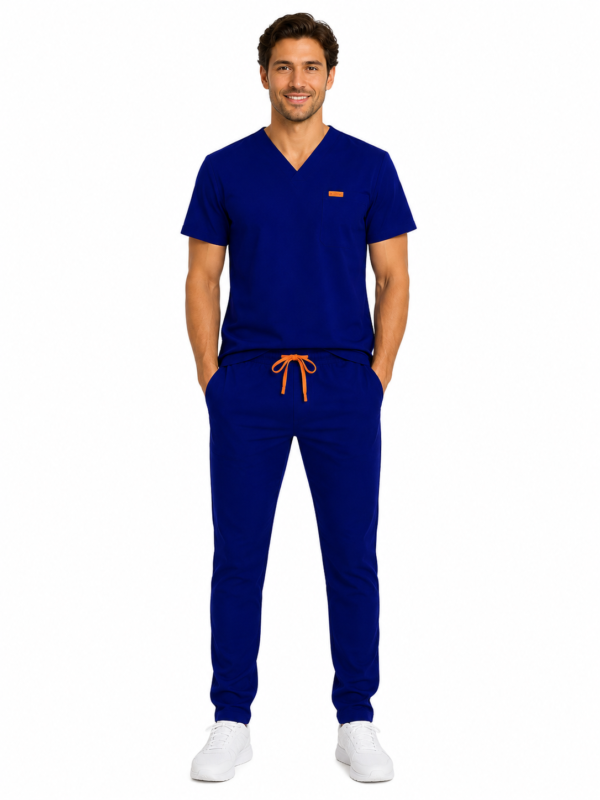 ablbastru royal slim barbat Bluza medicala de barbati slim fit cu patru buzunare