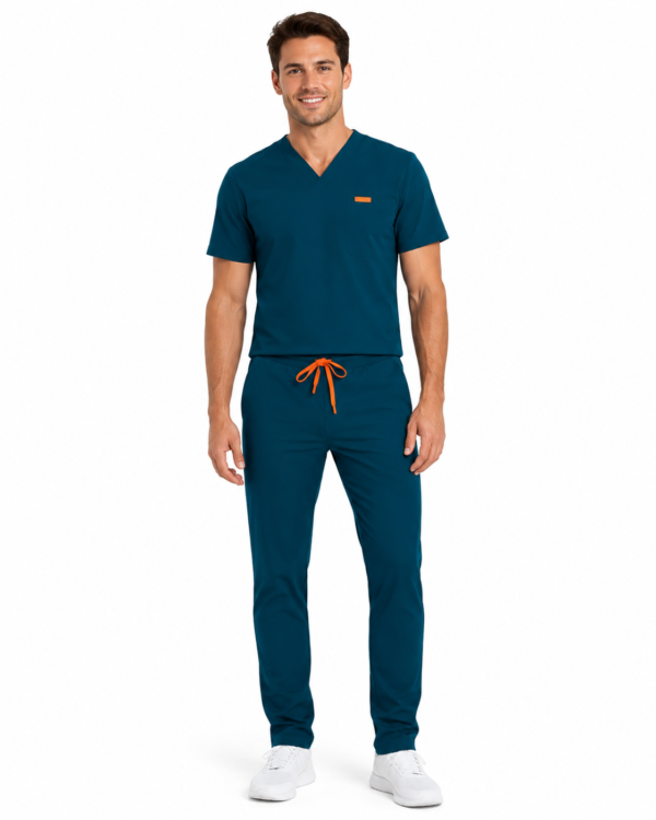albastru carabie slim barbat Bluza medicala de barbati slim fit cu patru buzunare