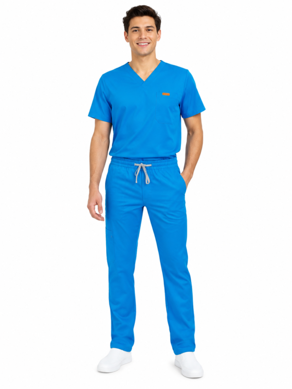 albastru deschis barbat slim Pantalon medical de barbati slim fit cu opt buzunare