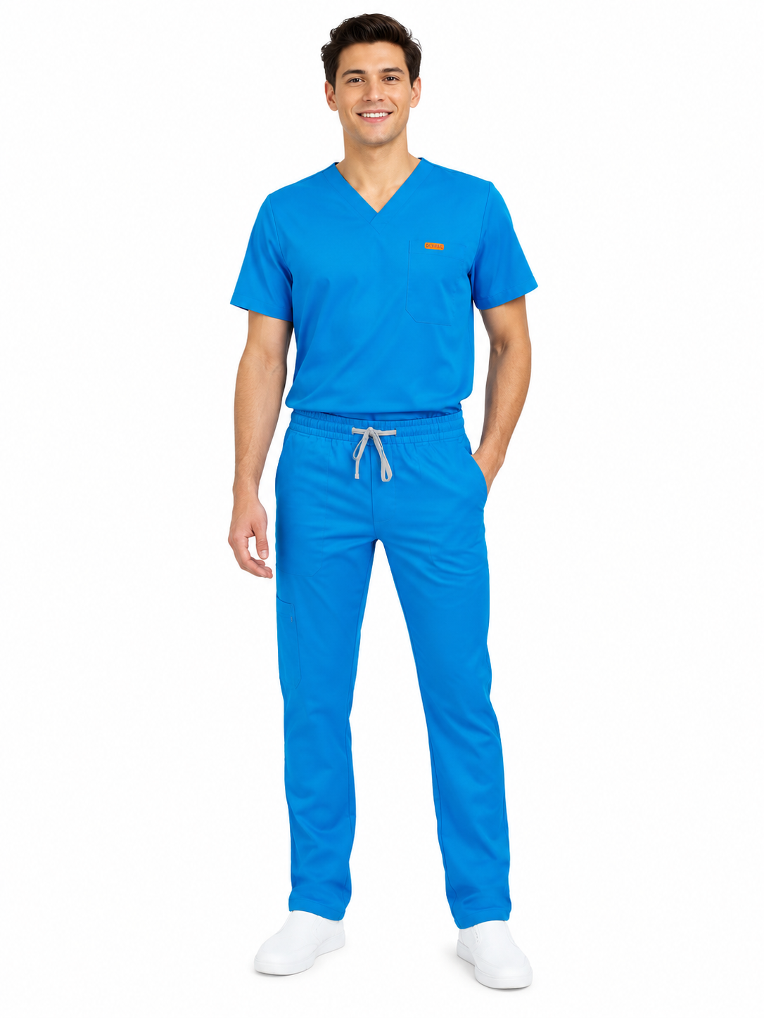 Pantalon medical de barbati slim fit cu opt buzunare