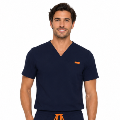 Bluza medicala de barbati slim fit cu patru buzunare