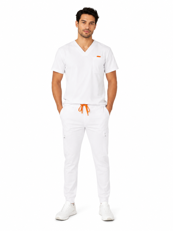 barbat slim alb Bluza medicala de barbati slim fit cu patru buzunare