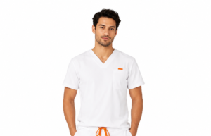 barbat slim alb bluza Bluza medicala de barbati slim fit cu patru buzunare