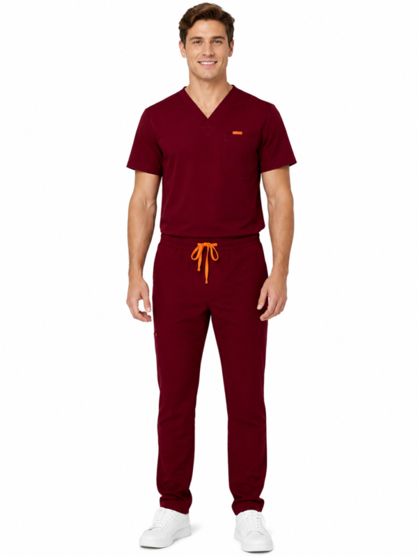 barbat slim rosu inchis Bluza medicala de barbati slim fit cu patru buzunare