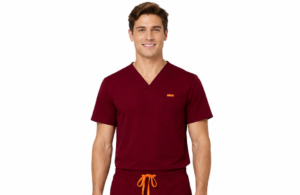 barbat slim rosu inchis bluza Bluza medicala de barbati slim fit cu patru buzunare