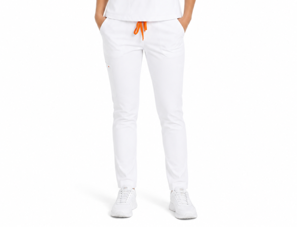 dama alb slim pantalon Pantalon medical de dama slim fit cu zece buzunare
