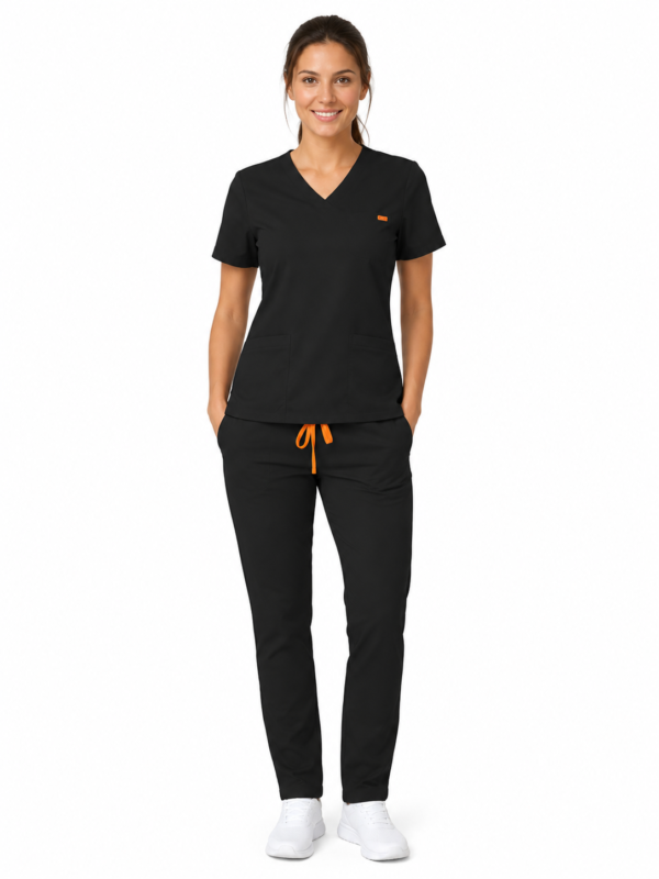 dama negru slim Pantalon medical de dama slim fit cu zece buzunare