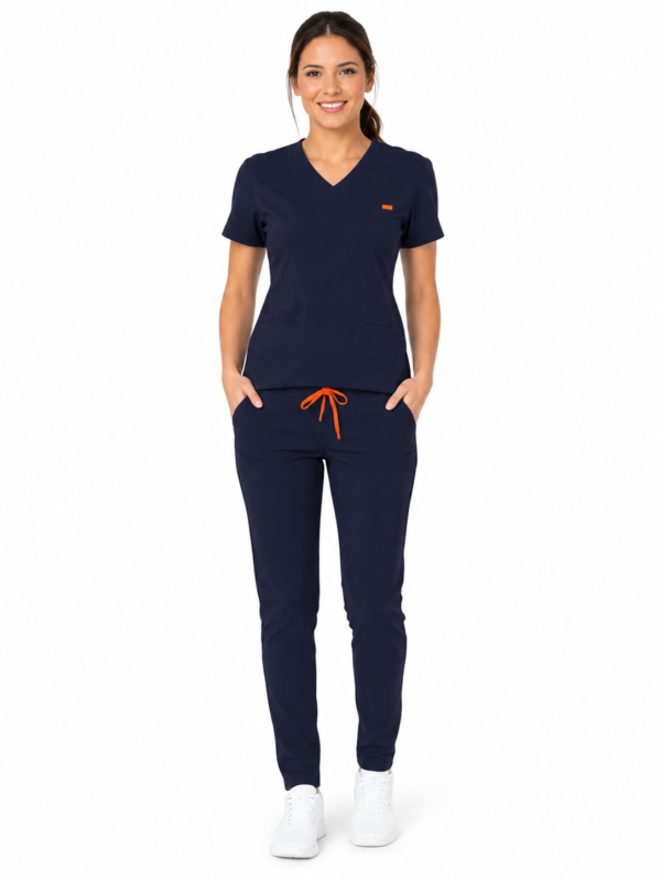 dama slim navy Bluza medicala de dama slim fit cu trei buzunare
