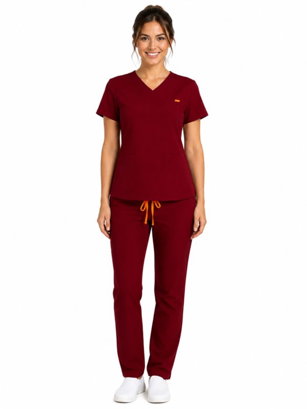 dama slim rosu inchis Pantalon medical de dama slim fit cu zece buzunare